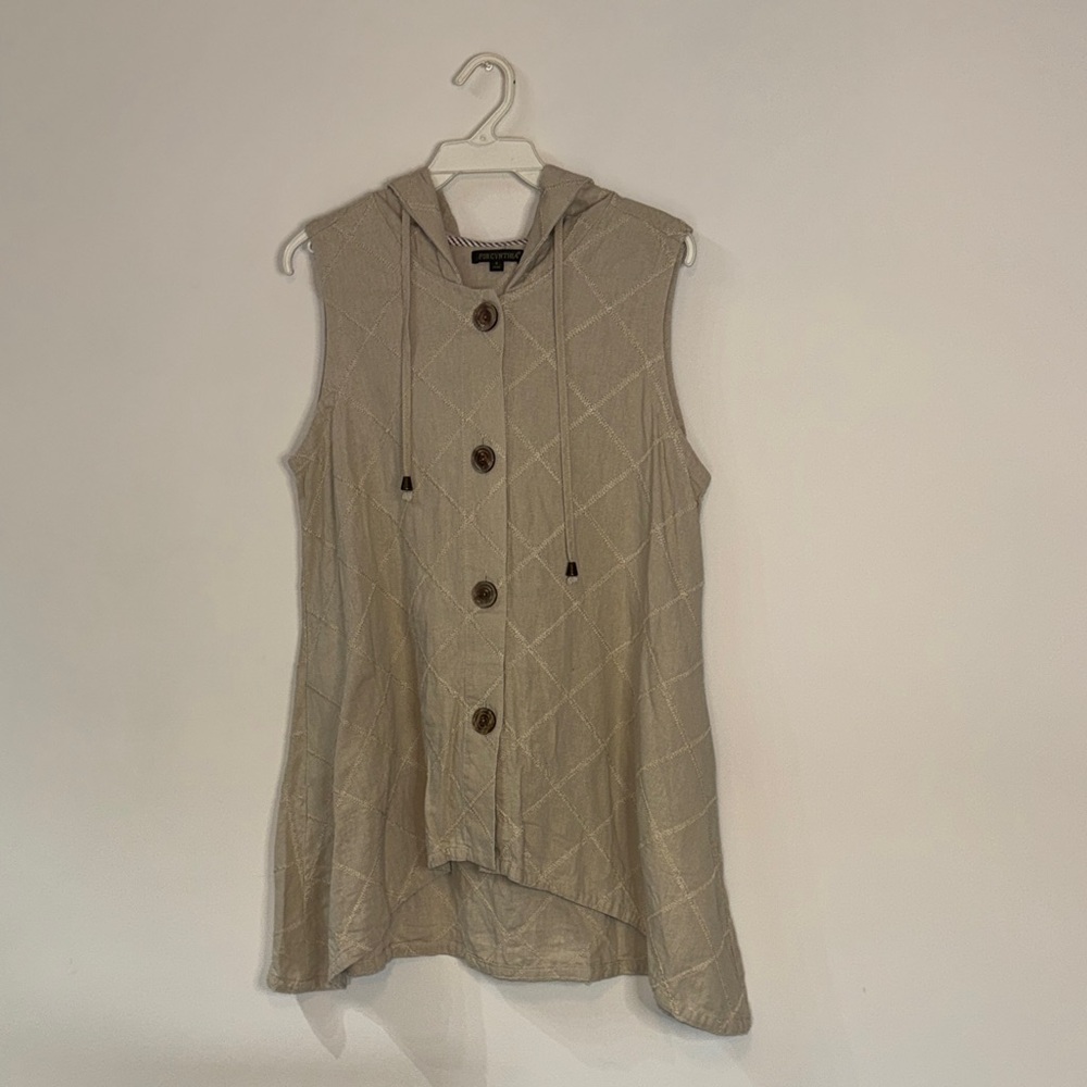 For Cynthia Beige Hooded Vest
